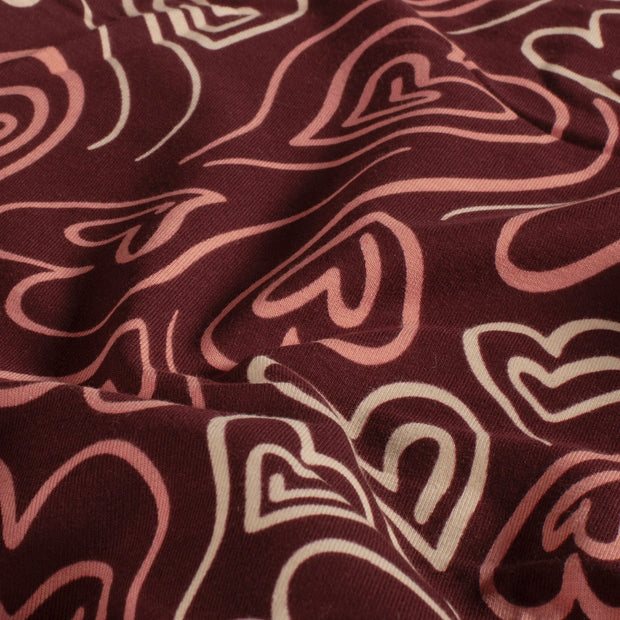 French Terry fabric Hearts Red