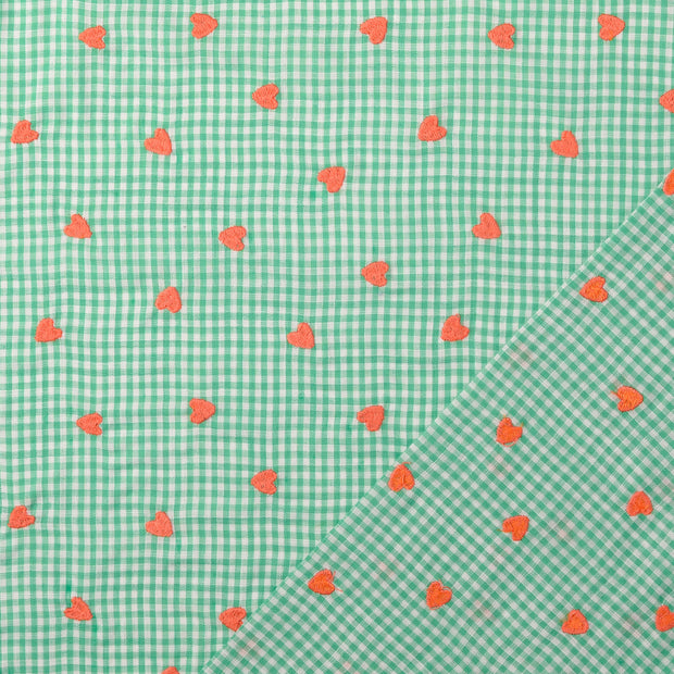 Cotton Poplin fabric Green embroidered 