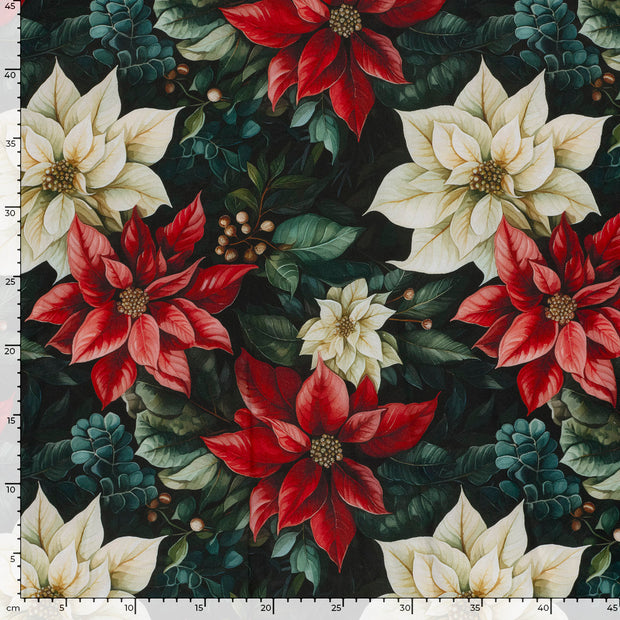 Panama fabric Flowers Black