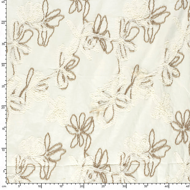 Voile tissu fleurs Blanc cassé