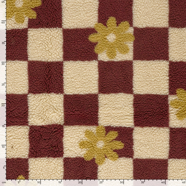 Sherpa Fleece fabric Flowers Beige