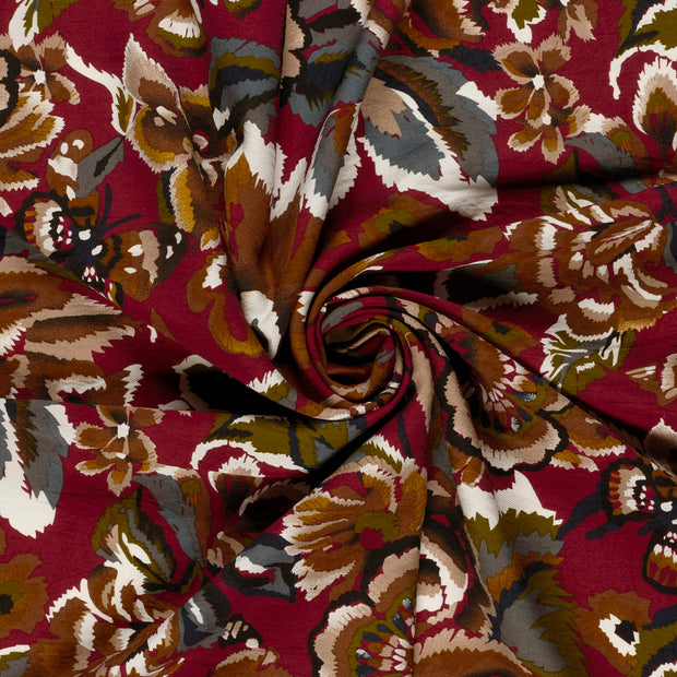 Viscose Nylon Crepe fabrik Bordeauxrot bedruckt 