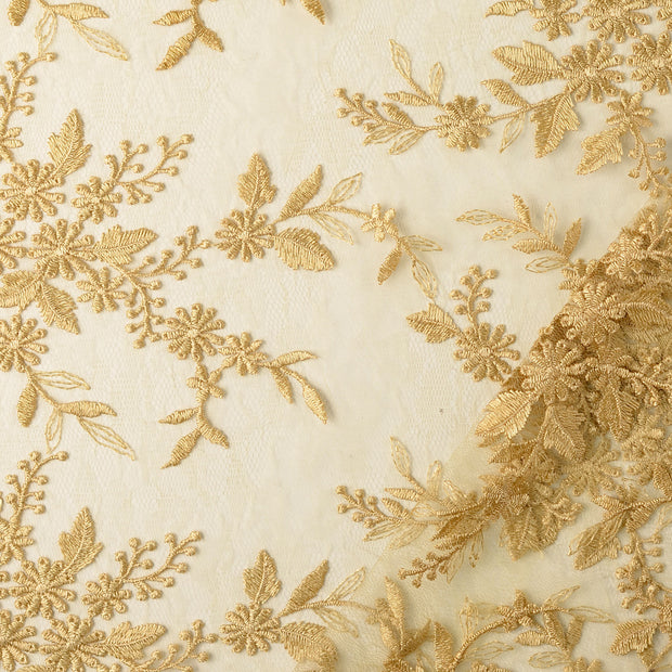 Dentelle tissu Marron taupe brodé avec bordure 