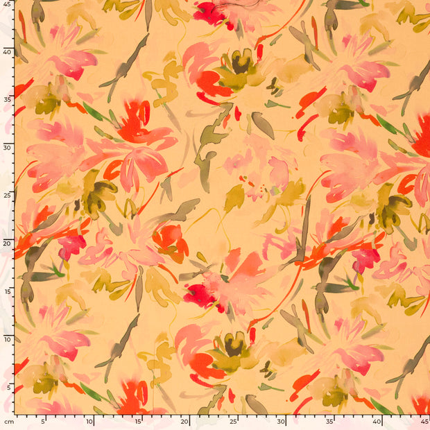 Viscose Satin tissu fleurs Saumon
