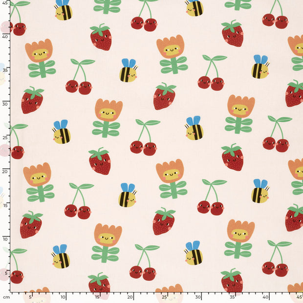 Cotton Poplin fabric Fruits Off White