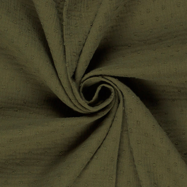Muslin fabric Dots Khaki Green