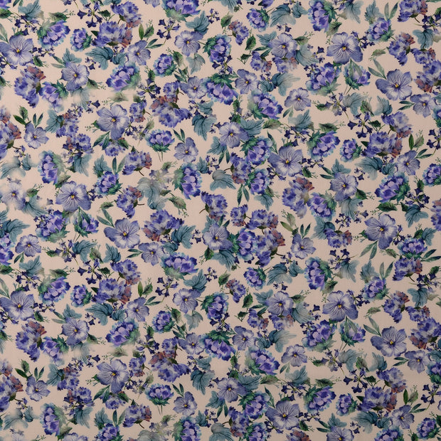 Cotton Poplin fabric Flowers Off White