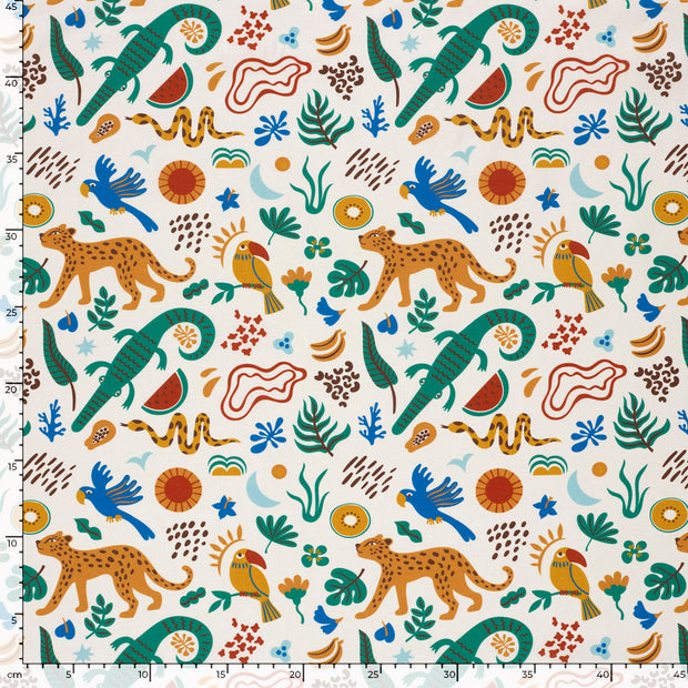 Popeline de Coton tissu animaux Blanc cassé