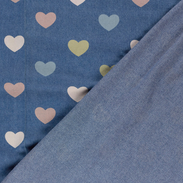 Denim fabric Hearts printed 