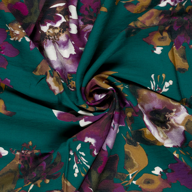 Viscose Nylon Crepe fabrik Petrol bedruckt 