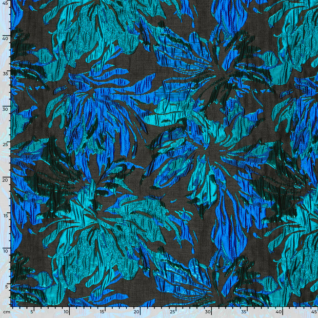 Jacquard tissu fleurs Bleu Canard