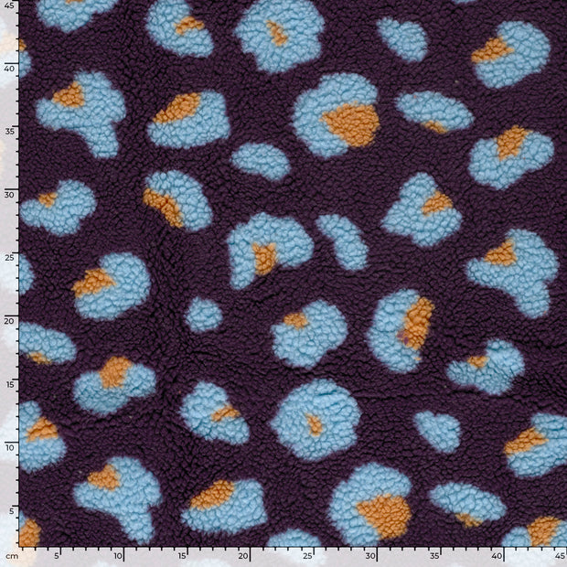 Sherpa Fleece fabric Leopards Aubergine