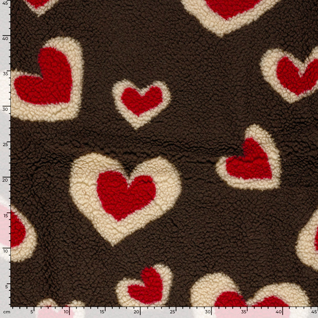 Sherpa Fleece tissu cœurs Marron Foncé