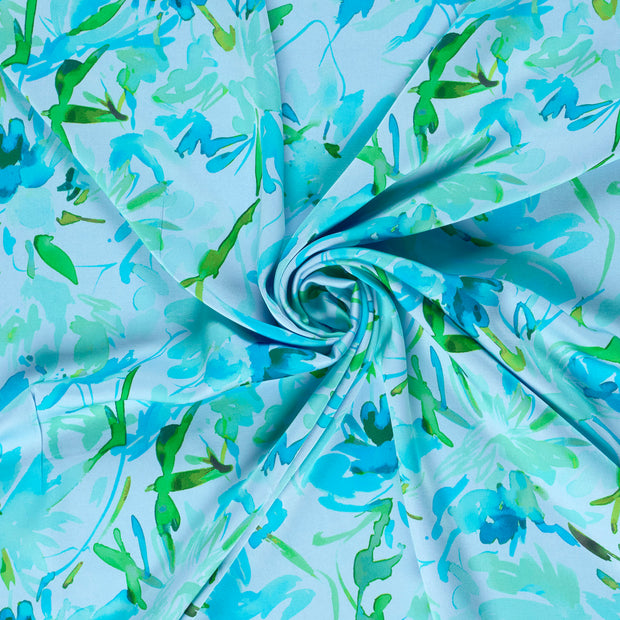 Viscose Satin tissu Bleu clair imprimé numérique 