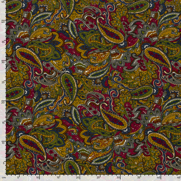 Viscose Vortex Jersey fabric Paisley Bordeaux