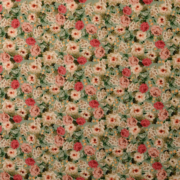 Cotton Poplin fabric Flowers Grey