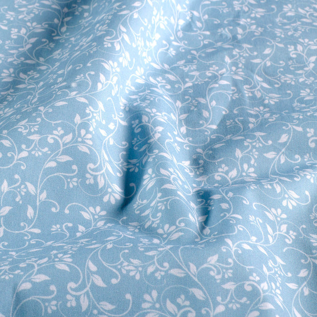 Popeline de Coton tissu fleurs Bleu bébé