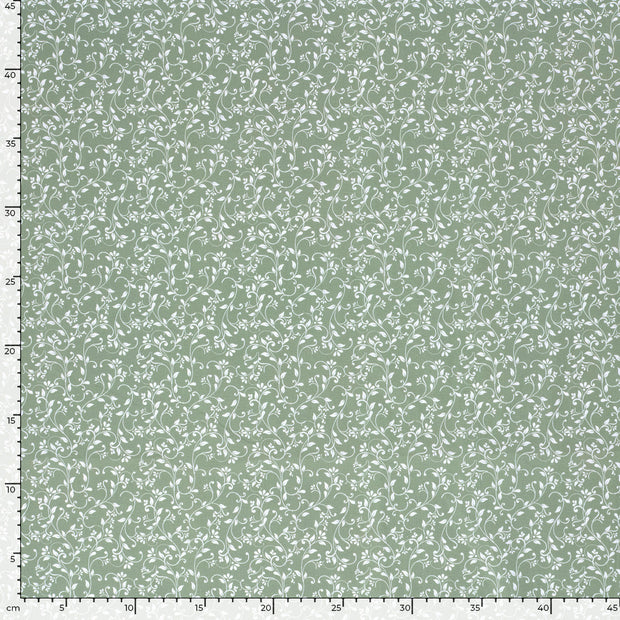 Cotton Poplin fabric Flowers Olive Green