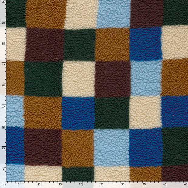 Sherpa Fleece fabric Checks Cobalt