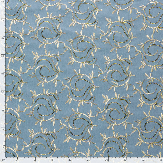 Jeans tissu Feuilles Bleu clair