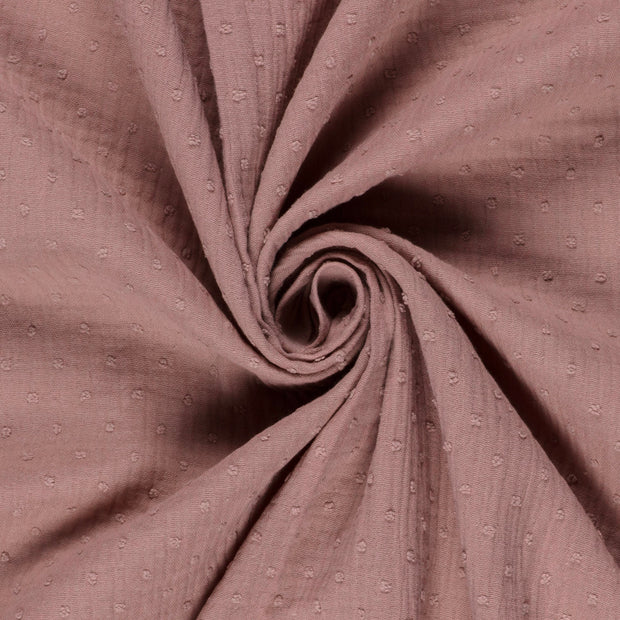 Double gaze tissu pois Mauve