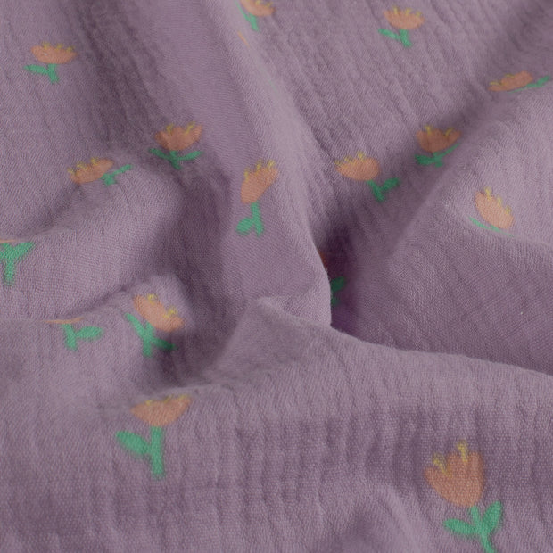 Muslin fabric Flowers Lila