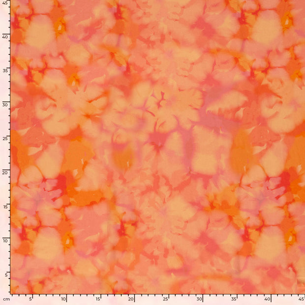Viscose Satin fabric Flowers Salmon