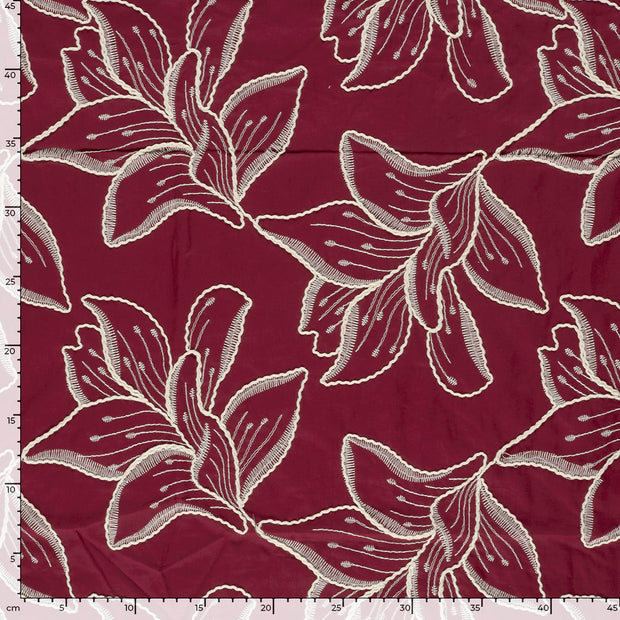 Voile fabric Flowers Bordeaux
