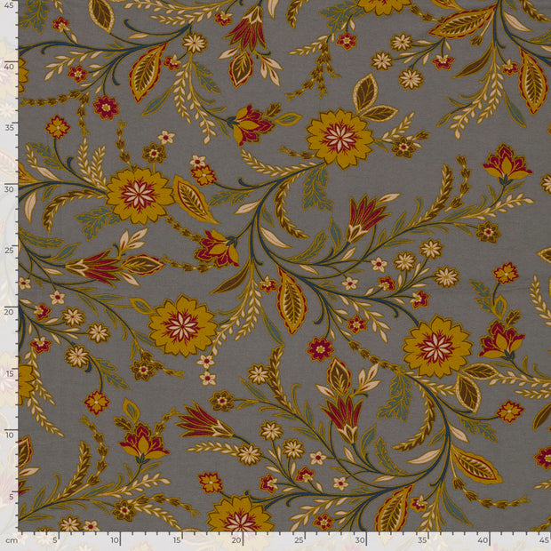 Viscose Vortex Jersey fabric Flowers Taupe Grey