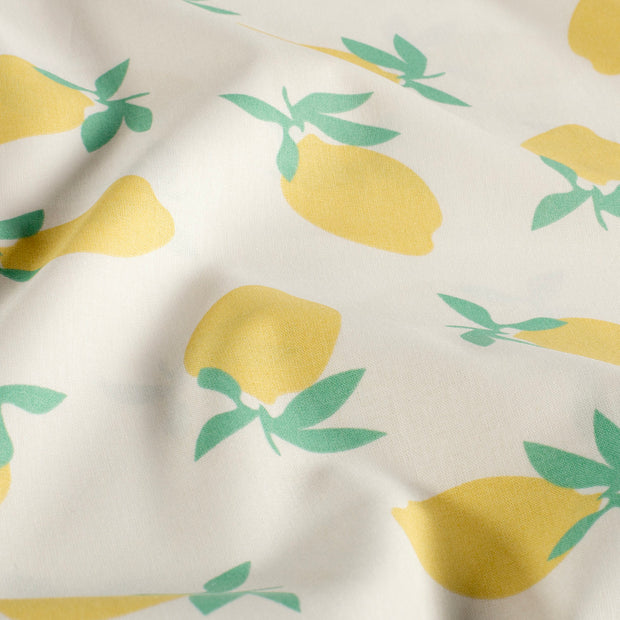 Popeline de Coton tissu fruits Blanc cassé