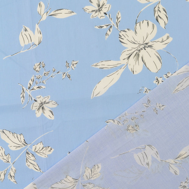 Voile fabrik Hellblau digital bedruckt 