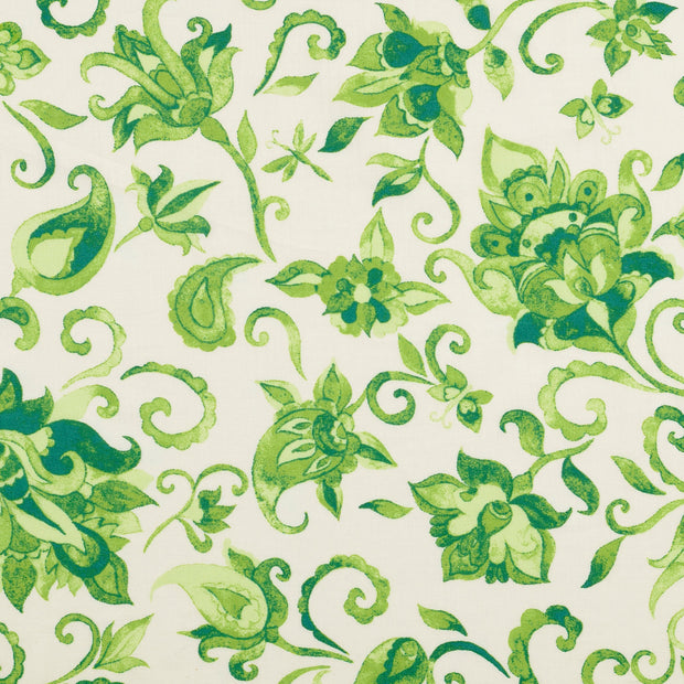 voile fabric Flowers Olive Green