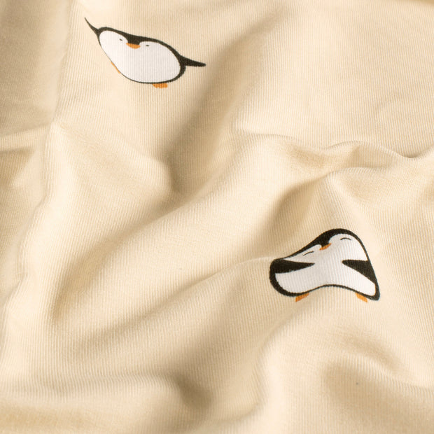 French Terry fabric Penguins Beige