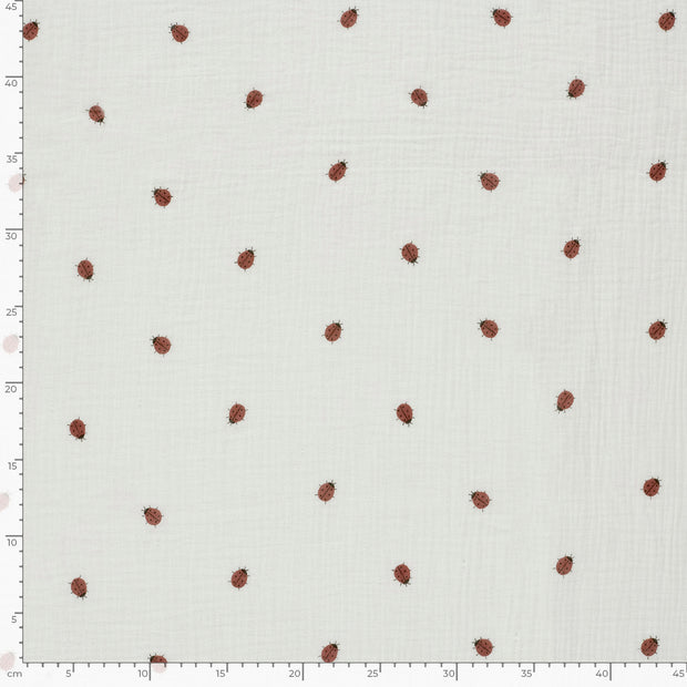Double gaze tissu coccinelles Blanc cassé