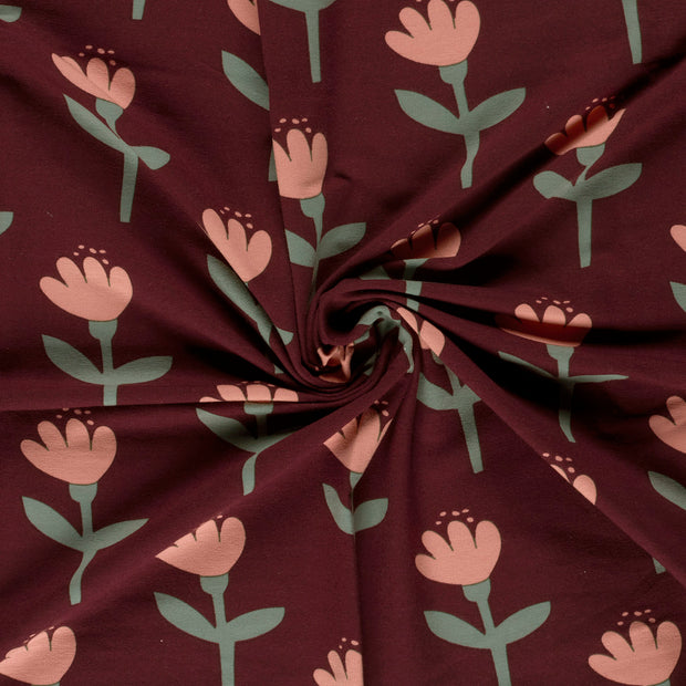 French Terry fabric Red brushed and digital printed 