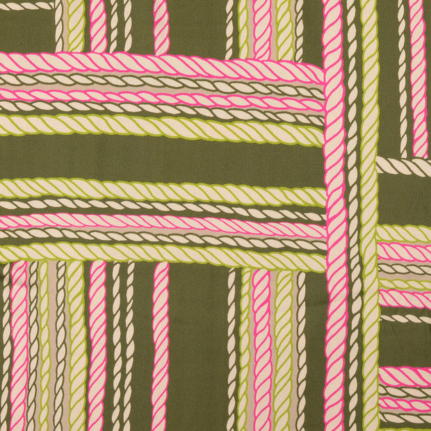 Viscose Satin tissu motifs géométriques Vert Olive