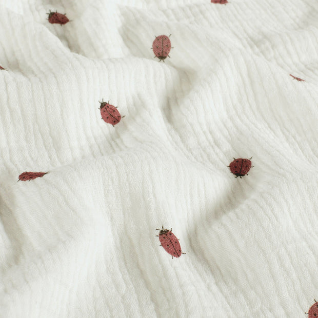 Double gaze tissu coccinelles Blanc cassé