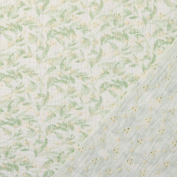 Cotton Poplin fabric Green embroidered 