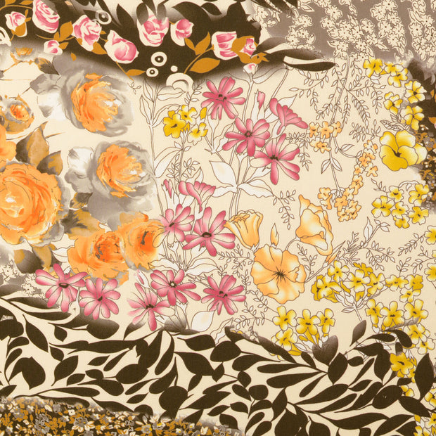 Popeline de Viscose tissu fleurs Beige