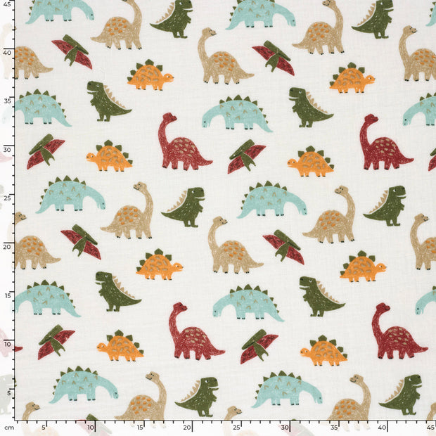 Double gaze tissu dinosaures Blanc cassé
