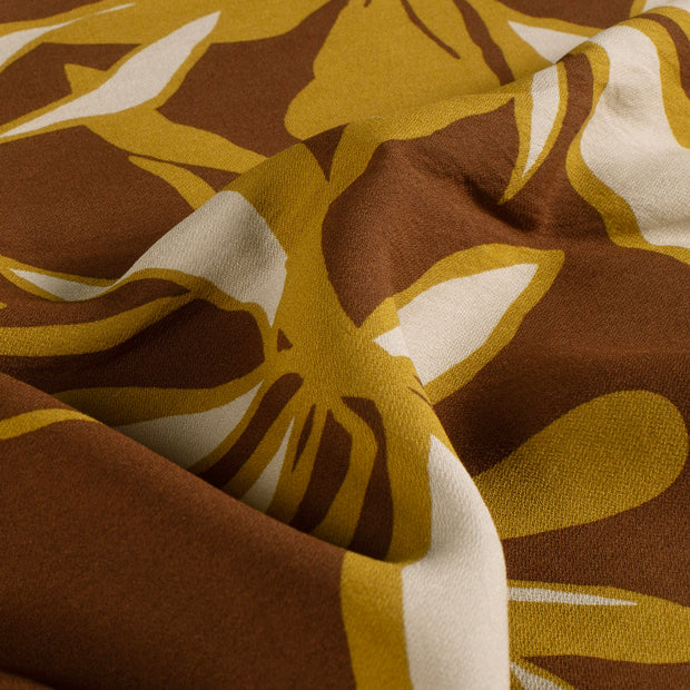 Viscose Nylon Crepe fabric Flowers Brown