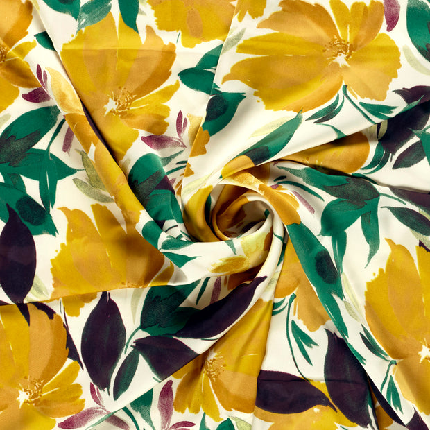 Satin Duchesse fabric Yellow printed 