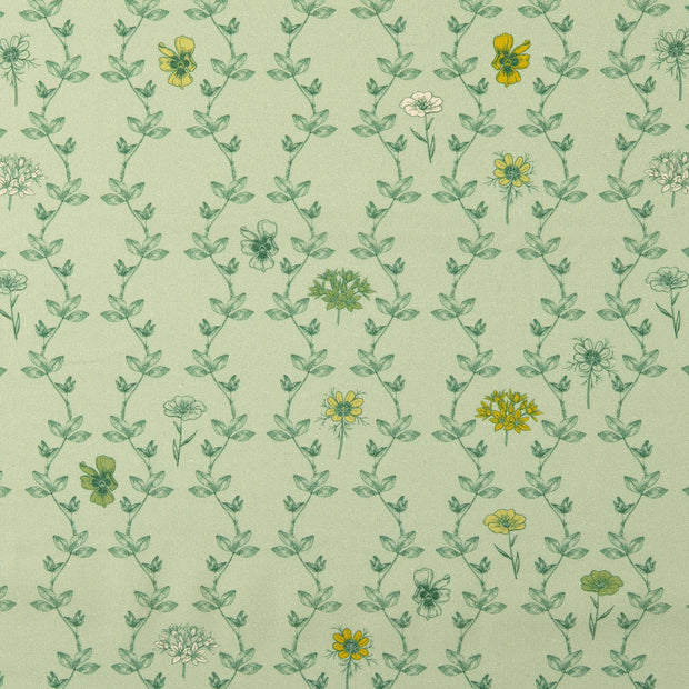 Cretonne tissu fleurs Menthe foncée