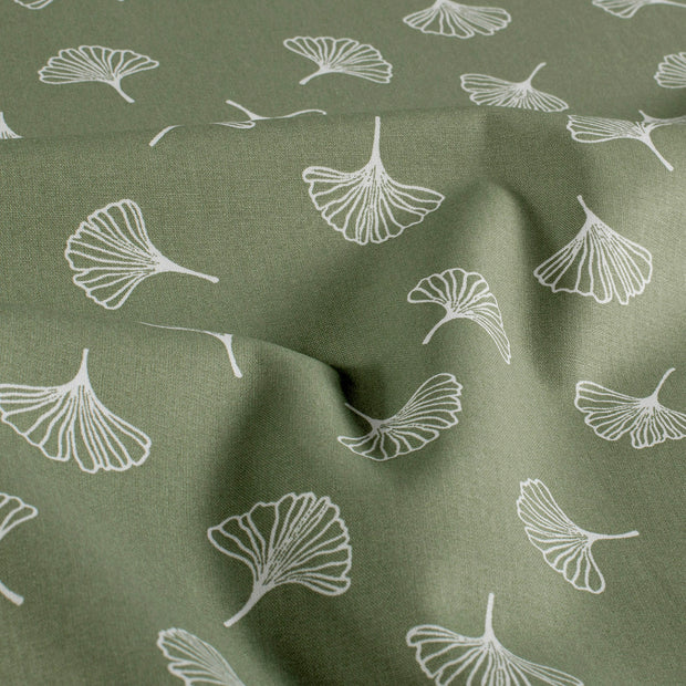 Popeline de Coton tissu Feuilles Vert Olive