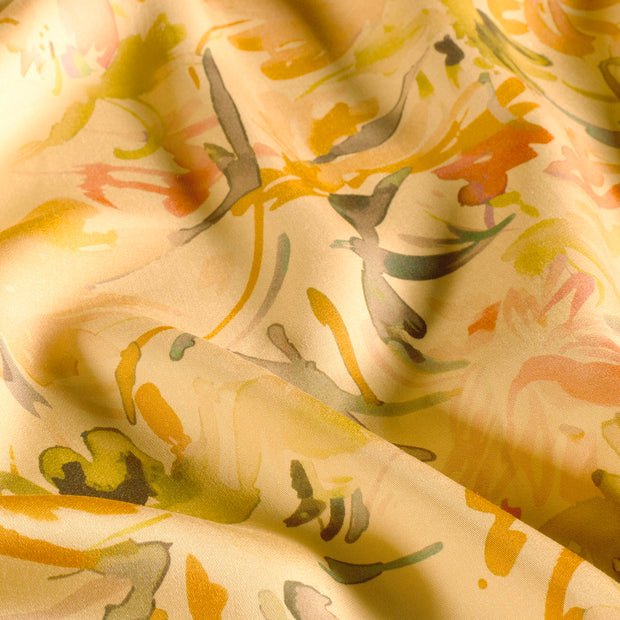 Viscose Satin fabric Flowers Camel