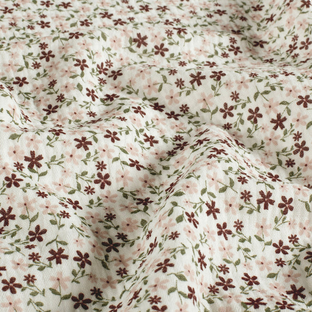 Double gaze tissu fleurs Blanc cassé