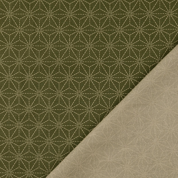 Cotton Poplin fabric Olive Green printed 