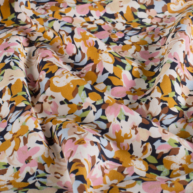 Popeline de Viscose tissu fleurs Ocre