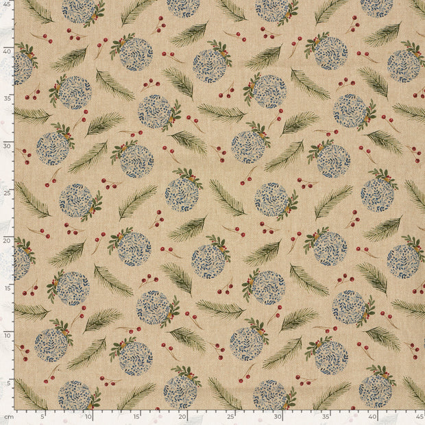 Linen Look fabric Christmas twigs Beige