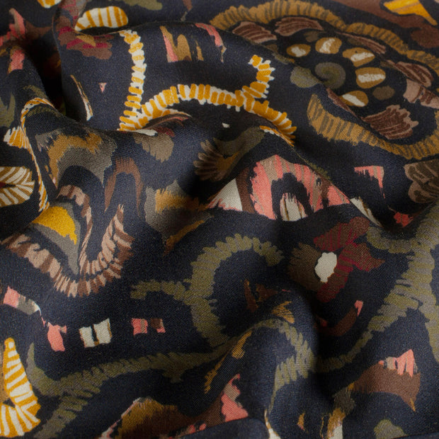 Viscose Satin fabric Abstract Navy